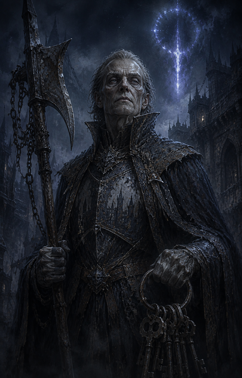 Painterly portrait of Castellan Morrow, the Undying Warden