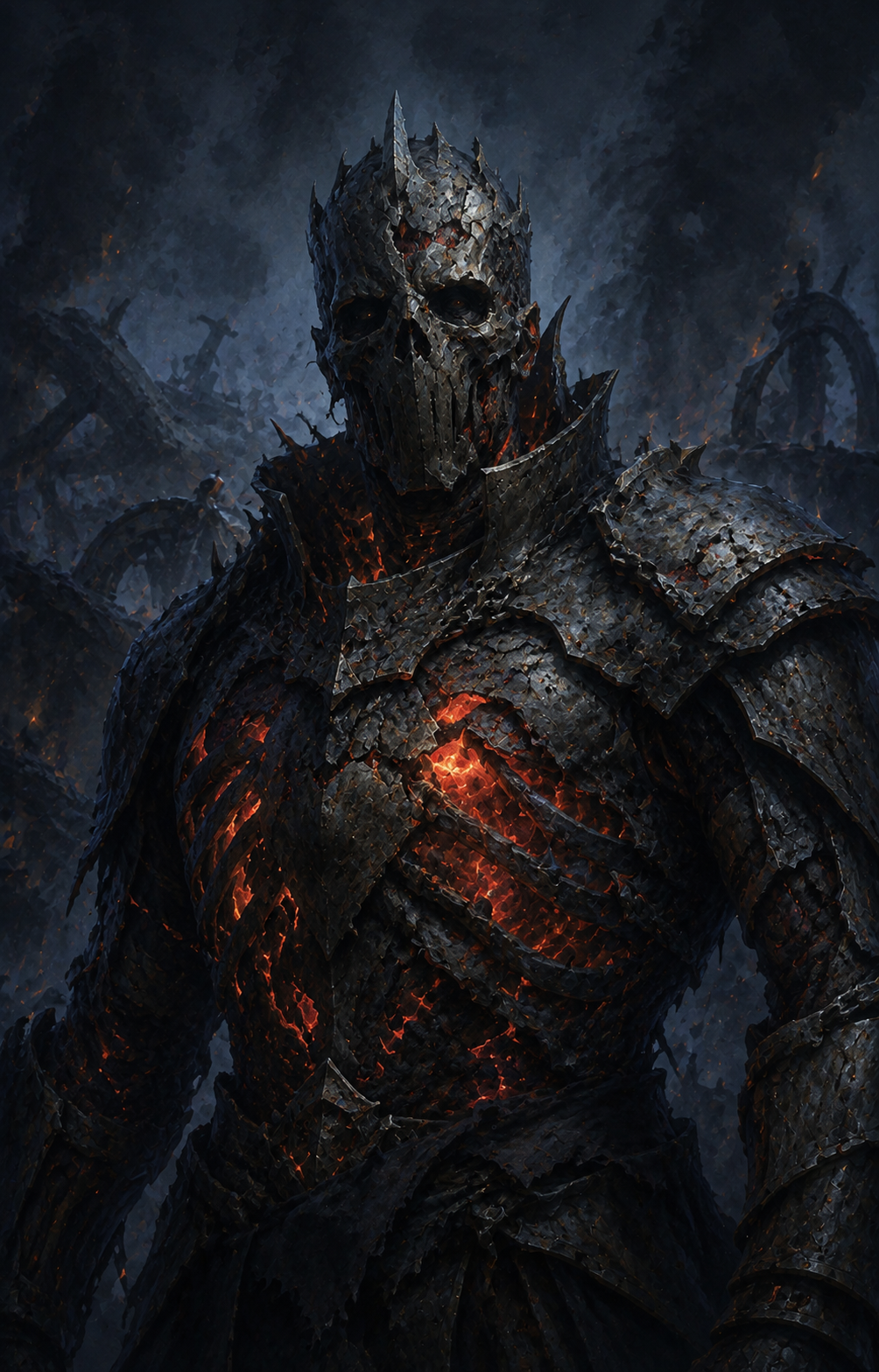 Painterly portrait of The Cinderwrought, what the battlefield's fire left behind