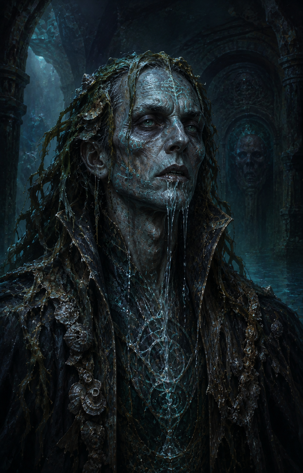 Painterly portrait of Mordraeth Kell, the Drowned Curse