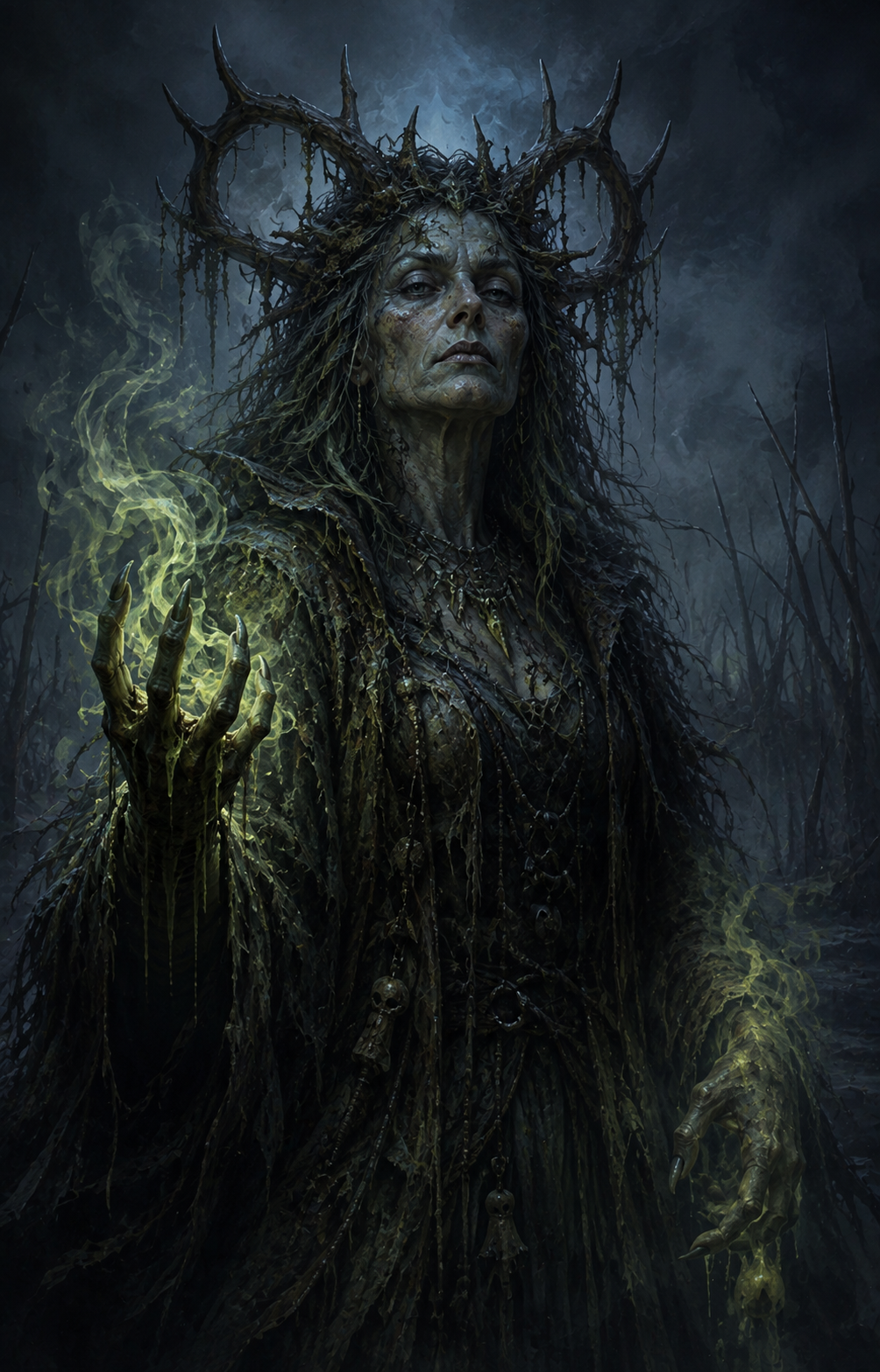 Painterly portrait of Ss'vetha, the Rotmire Coven-Mother