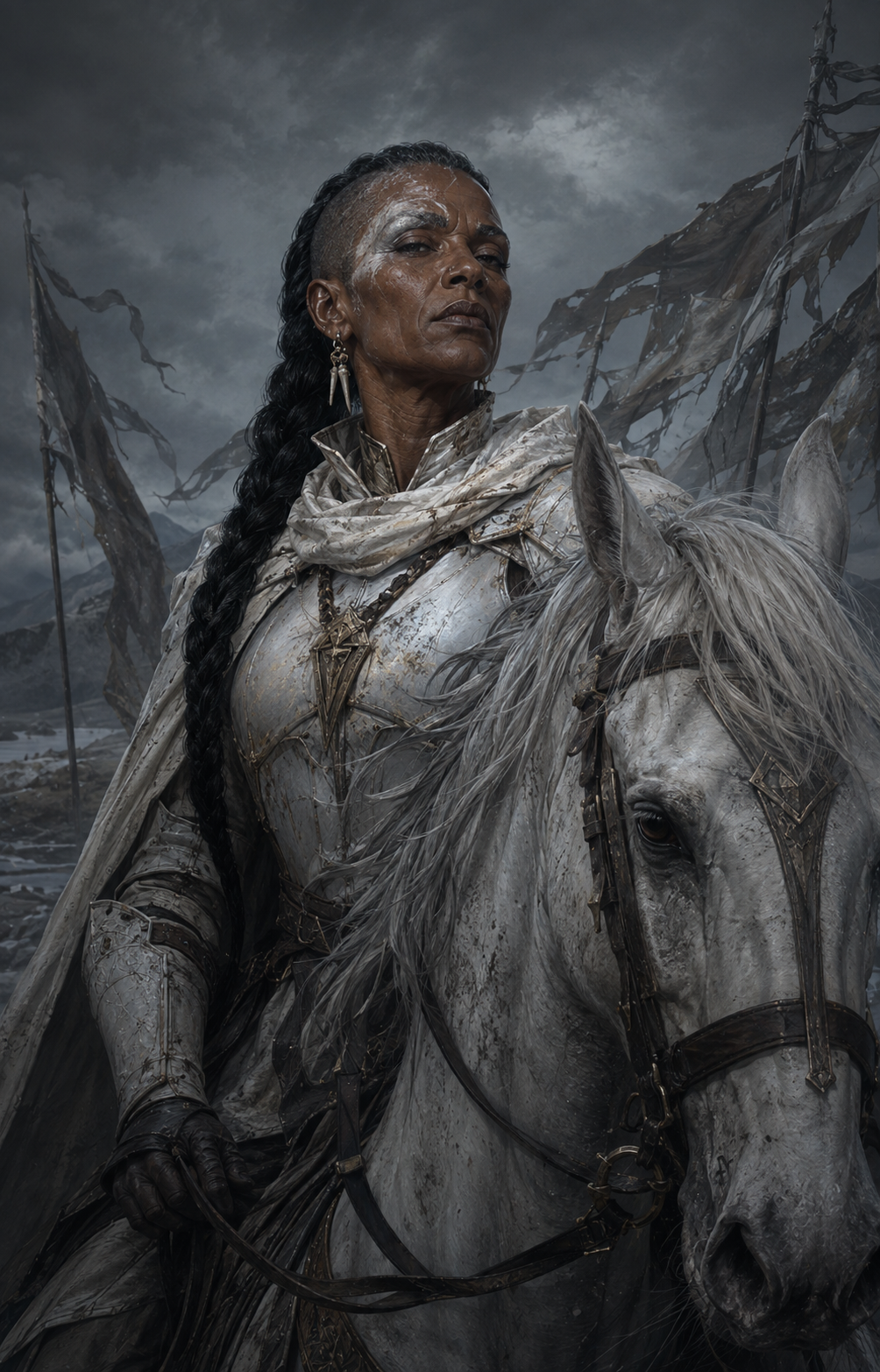 Painterly portrait of Conquest, the White Rider