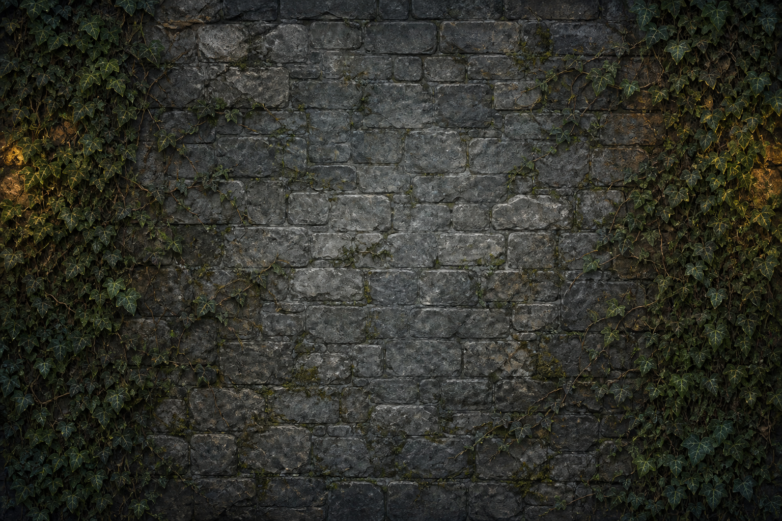 Ancient ivy spreading across a weathered stone wall